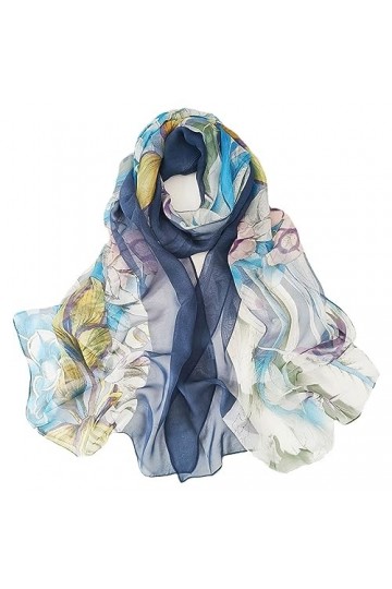 Foulard dété pour femme en mousseline de soie Georgette Dégradé Fleur Bandana Foulard Plage Crème solaire Mince Respirant, b