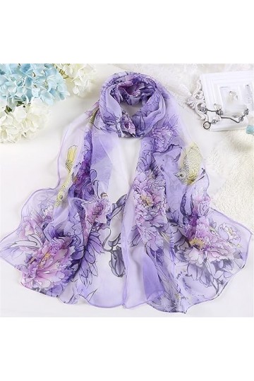 Suwequest Écharpe dété en mousseline de soie Georgette imprimée pour femme Foulard long châle bandana élégant fin, 1, taille