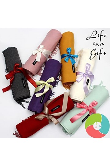 Hoisy Foulard Femme, de Couleur Unie Avec Pomponviolet 200x70cm Femme Hiver Chauds Épaisses Longues Grandes Écharpes