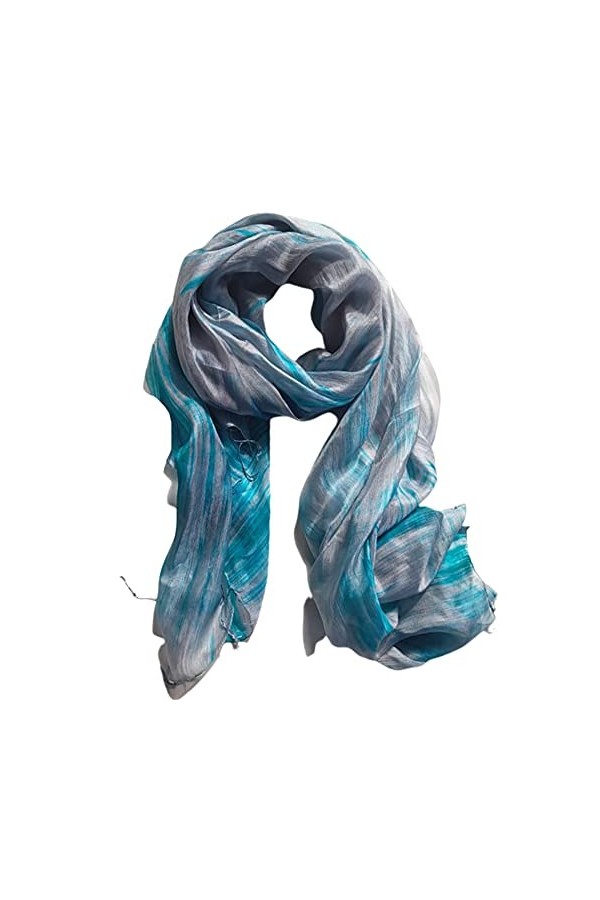 Millie & Boo Écharpe 100% pure soie pour femme Châle Wrap Écharpe en soie peinte à la main, bleu, 175cm x 70cm