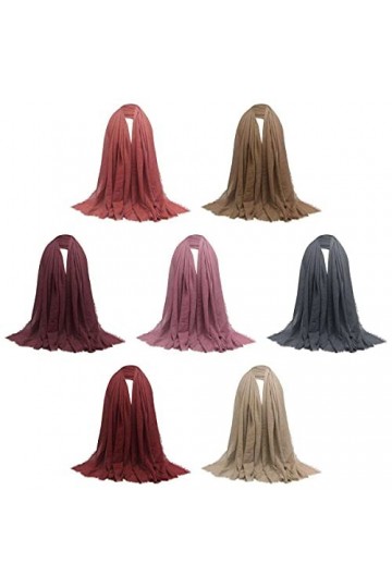 Milageto Lot de 7 écharpes Longues En Coton Hijab Solide Foulard Juif Musulman Châle Foulard
