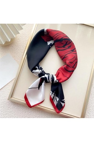 BYFOX Écharpe carrée en Soie à imprimé Roses charmantes, 70 cm Cravate Châle Wraps Femmes Foulard en Satin Écharpes for Cheve