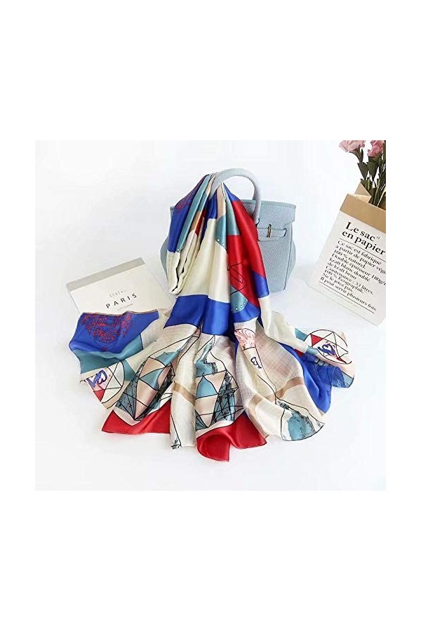 DSJSUG Foulards Floraux pour Femmes à la Mode, Foulard en Soie imprimé Imitation Soie pour Dames-A5 90 * 180 cm, châle léger