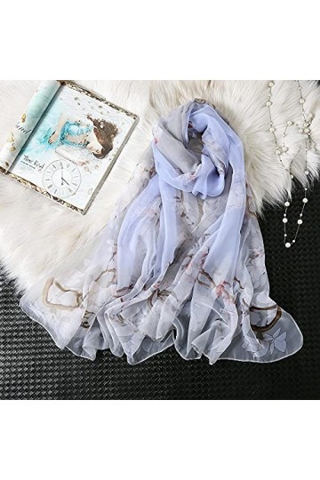 Fuduoduo Petit Foulard carré en Soie Foulard imprimé,Foulard en Soie Fine imprimé Femme-Gris_135*175cm,Foulard carré Sauvage