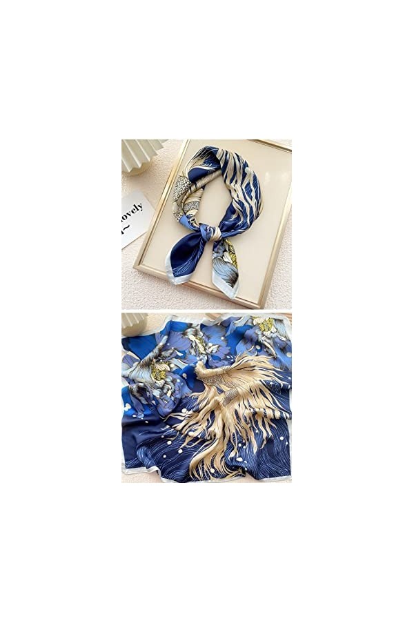 BYFOX Écharpe carrée en Soie imprimée, 70 cm Cravate Châle Wraps Femmes Foulard en Satin Bande de Cheveux Foulards Écharpe C