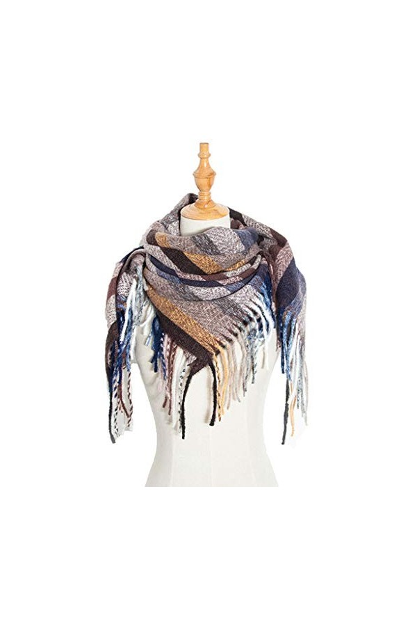 TYXL Foulard de Soie Femme, Polyester Long Glands Écharpe Grand Arc-En-Ciel Carré Châle Écharpe Rayée Colorée, Écharpe Femme,