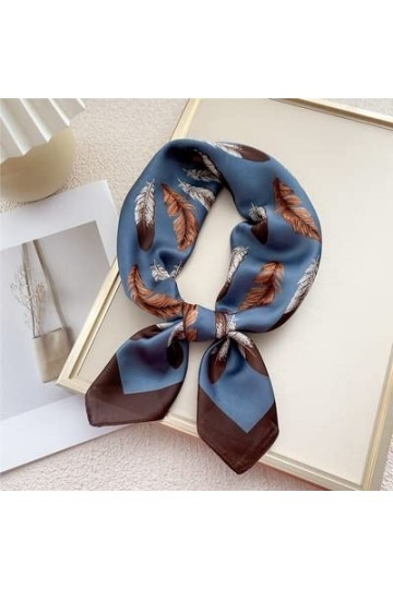 DEPILA Femmes Bandeau Châle, Élégant Plume Imprime Satin Petit Carré Wraps Foulards Multifonction Polyester Foulard en Soie F