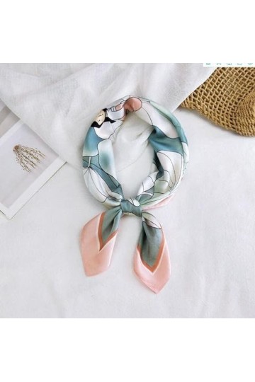 BREWIX Bandeau en Satin de Soie imprimé Feuilles dété, Femmes Foulard Femme Hijab Bandeau Foulard châle Foulard carré Foular