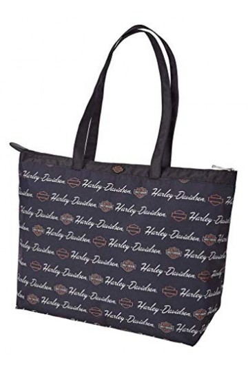 Harley-Davidson Womens Signature B&S Light-Weight Shopper Tote Bag - Black