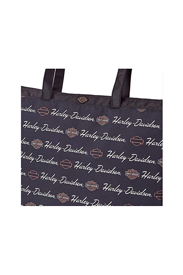 Harley-Davidson Womens Signature B&S Light-Weight Shopper Tote Bag - Black