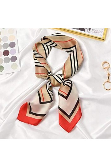 BREWIX Femmes Foulards Hijab, Élégantes Rayures Imprimé Casual Satin Petit Carré Wraps Multifonction Polyester Foulard en Soi