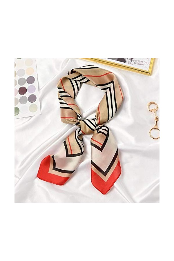 BREWIX Femmes Foulards Hijab, Élégantes Rayures Imprimé Casual Satin Petit Carré Wraps Multifonction Polyester Foulard en Soi