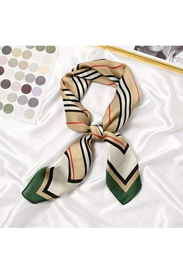 BREWIX Femmes Foulards Hijab, Élégantes Rayures Imprimé Casual Satin Petit Carré Wraps Multifonction Polyester Foulard en Soi
