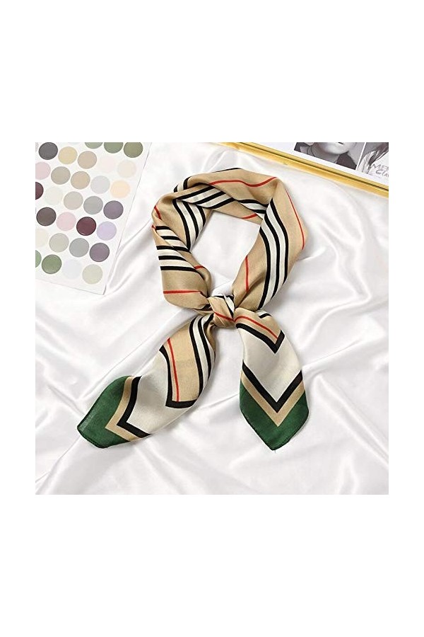 BREWIX Femmes Foulards Hijab, Élégantes Rayures Imprimé Casual Satin Petit Carré Wraps Multifonction Polyester Foulard en Soi