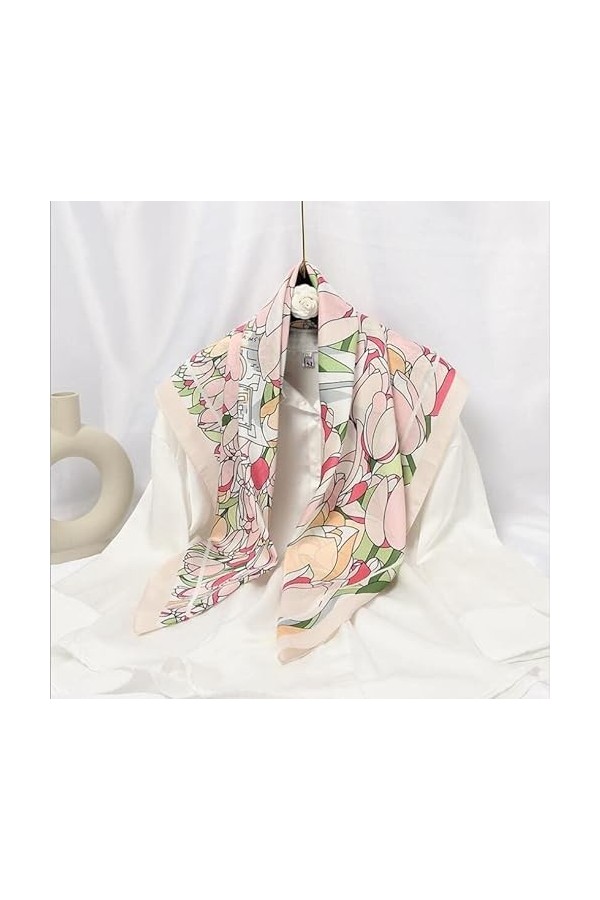 BREWIX Foulard en Soie à Motif de Fleurs Lady Beach, Polyvalent au Printemps Automne Femmes Foulard Mode carré châle écharpes