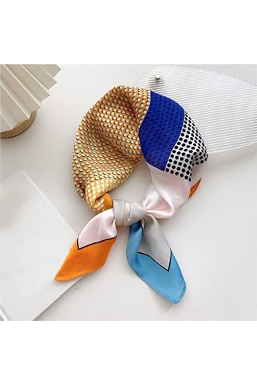 BREWIX Écharpe carrée en Soie de Conception de Patchwork, 70 × 70 cm Bandeau de Cheveux féminins Foulard de Poignet Femmes Fo