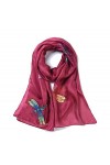 Invisible World Foulard Soie 100% Femme pour Cheveux, Cou, Tete Echarpe Longue Peint a la Main - Libellule - Bourgogne