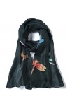 Invisible World Foulard Soie 100% Femme pour Cheveux, Cou, Tete Echarpe Longue Peint a la Main - Libellule - Bourgogne
