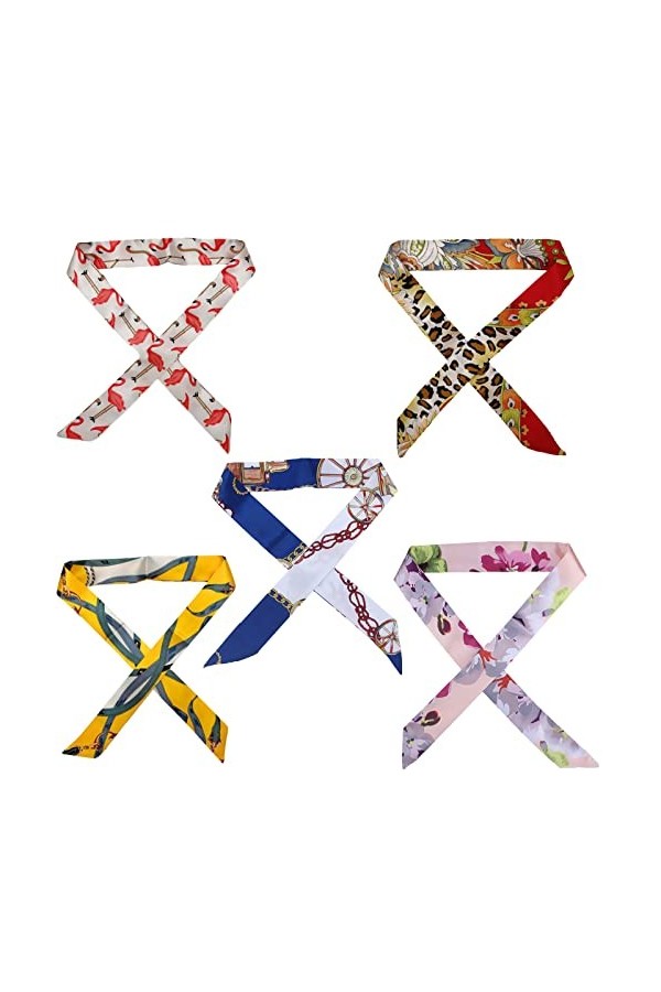 Lot de 5 foulards de sac à main tendance avec poignée en ruban pour la Saint-Valentin - Décoration de tête - Lisse - Multifon