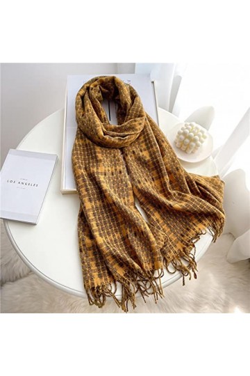 Bysonglezai Châle d’Hiver Wrap pour Femmes Foulard Chaud Couverture Tassel Plaid Cauasl Foulards WT24-5