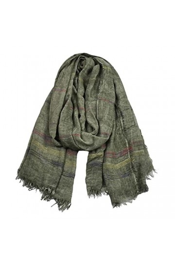 Secuos Hiver Foulards Surdimensionnés Hommes Écharpe Longue Châle Coton Lin Teint Rayé Chaud Couleur Unie Glands Femmes Hijab