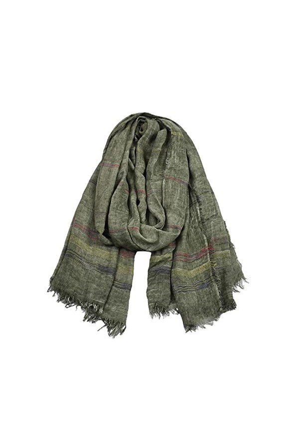 Secuos Hiver Foulards Surdimensionnés Hommes Écharpe Longue Châle Coton Lin Teint Rayé Chaud Couleur Unie Glands Femmes Hijab