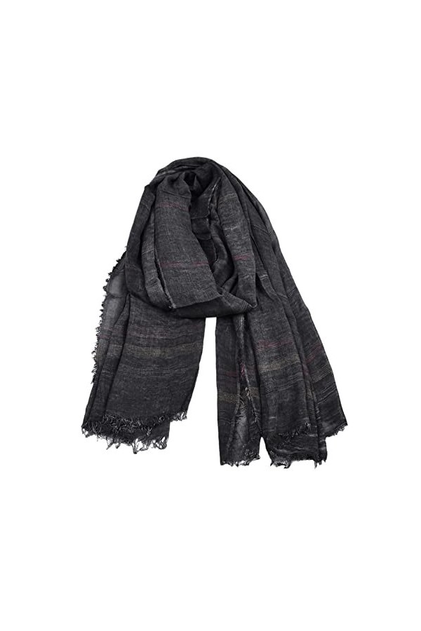 Secuos Hiver Foulards Surdimensionnés Hommes Écharpe Longue Châle Coton Lin Teint Rayé Chaud Couleur Unie Glands Femmes Hijab