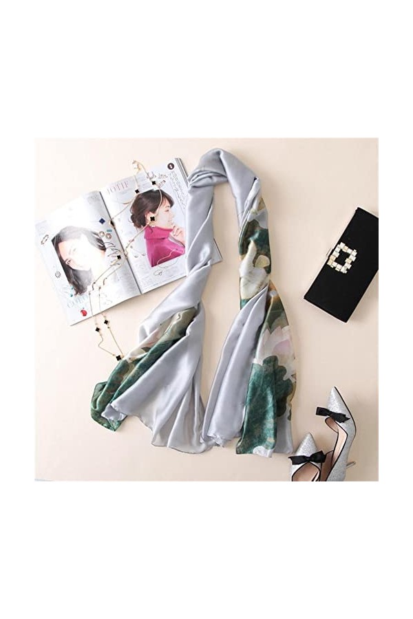 ROBAUN Foulard en Soie Femme Impression Soie Satin Soie mûrier Soie crème Solaire Tout Match Longue écharpe Plage châle-F-52-