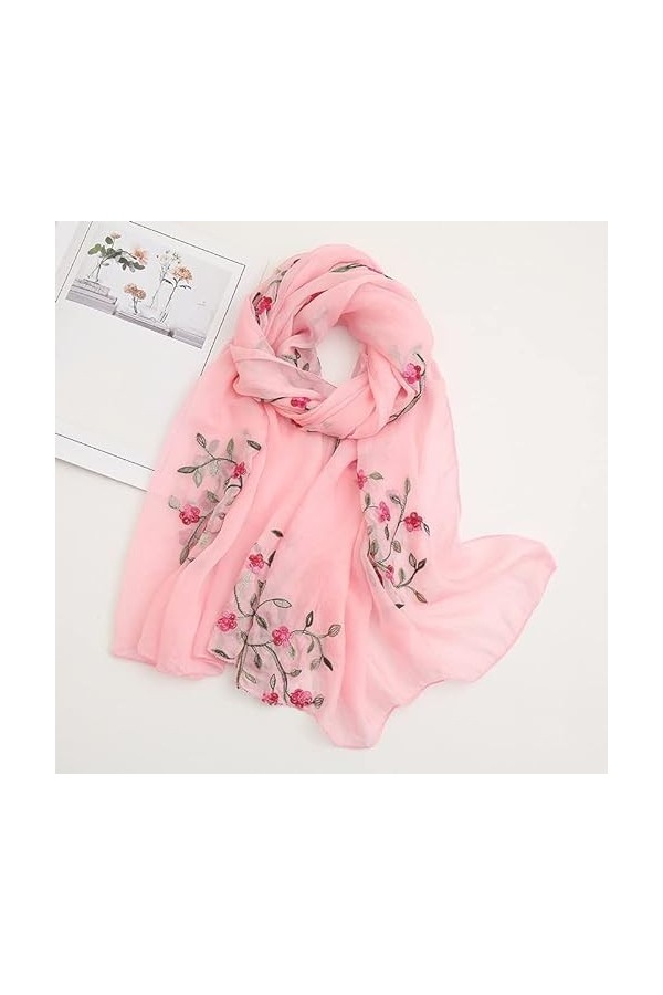 BREWIX Hijab Floral brodé uni, écharpe châle en Mousseline de Soie à la Mode for Femmes Foulard en Soie Color : Navy Blue, S