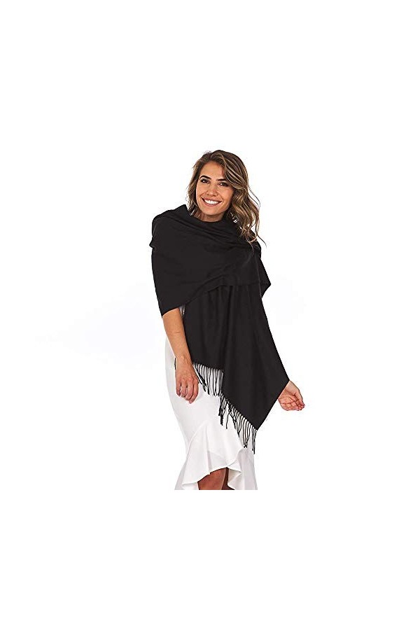 Accessoire Top Tendance Écharpe Femme Cachemire Étole Pashmina Foulard Châle Touché Soyeux Couleur Uni 190 x 80cm + 30 coule