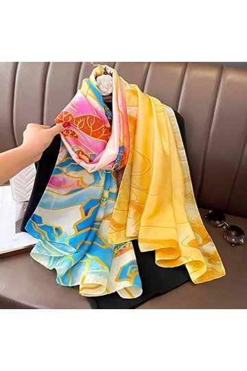ROBAUN Femmes Soie Hiver Écharpe Conception Cheval Imprimer Lady Plage Châle Foulards Mode Lisse Foulard Femme Hijab-F-82-1,9