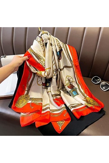 ROBAUN Femmes Soie Hiver Écharpe Conception Cheval Imprimer Lady Plage Châle Foulards Mode Lisse Foulard Femme Hijab-F-82-1,9