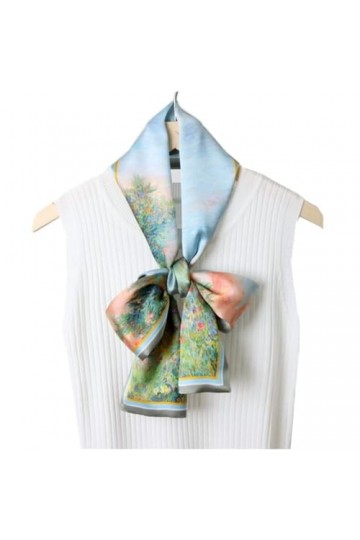 VKEID Foulard en Soie pour Femmes Printemps peinture à lhuile Style tempérament foulard en soie flottant cou écharpe longue 