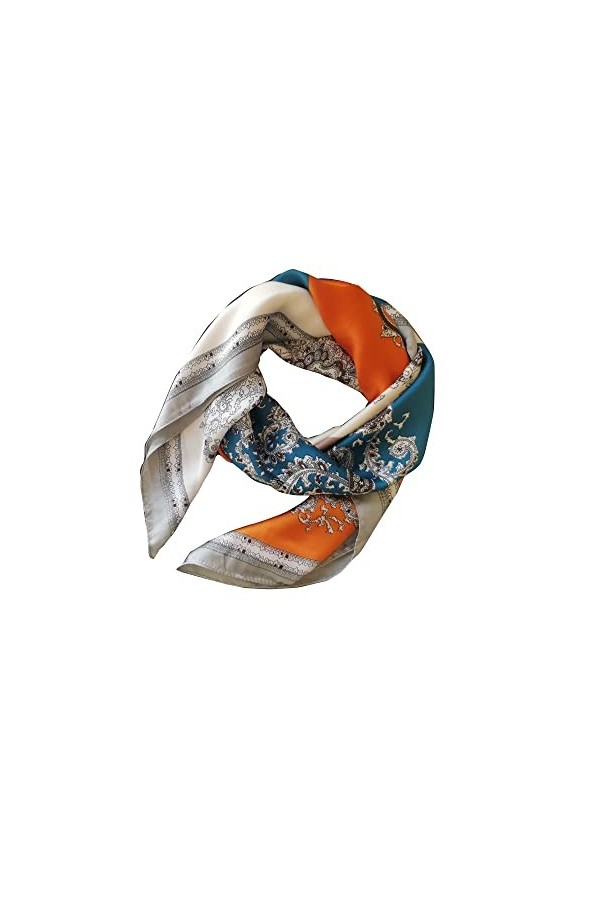 Foulard en soie satiné carré léger 88,9 cm pour femme, White, 89 cm