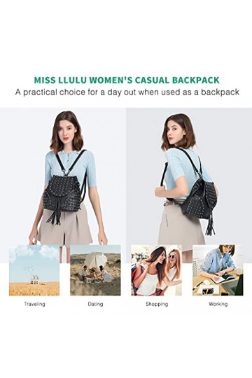 Miss Lulu Sac à Dos Sacs à Main pour Femmes Bandoulière avec Chaîne Simili Cuir Clouté en Relief Crânes Mode
