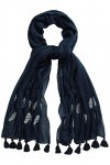 Ulla Popken Femme Grandes tailles Foulard en mousseline, broderie, pompons marine 1Size 818858130-1
