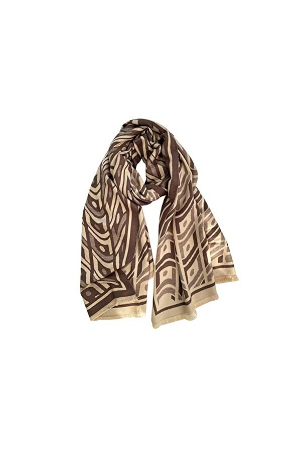 KIZQYN Foulard Femme Mode écharpe Polyvalente Automne et Hiver Gris café Cape Motif géométrique écharpe Grande Taille Design 