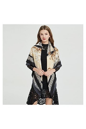 TOMYEUS Écharpes Douces Femmes Soie Foulard carré Chaîne carrée Imprimer Tête Écharpes Femelle Satin Satin Hijab Écharpes Châ