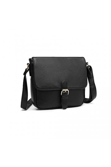 Miss Lulu Sac Bandoulière Femmes Mode Noir Épaule Sacs Messenger Ajustable Designer Faux Cuir