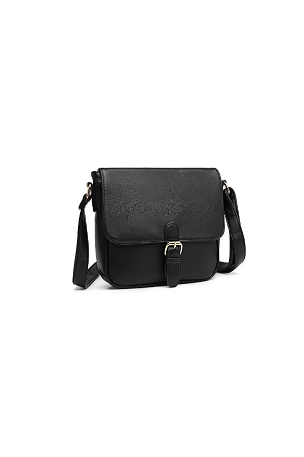 Miss Lulu Sac Bandoulière Femmes Mode Noir Épaule Sacs Messenger Ajustable Designer Faux Cuir
