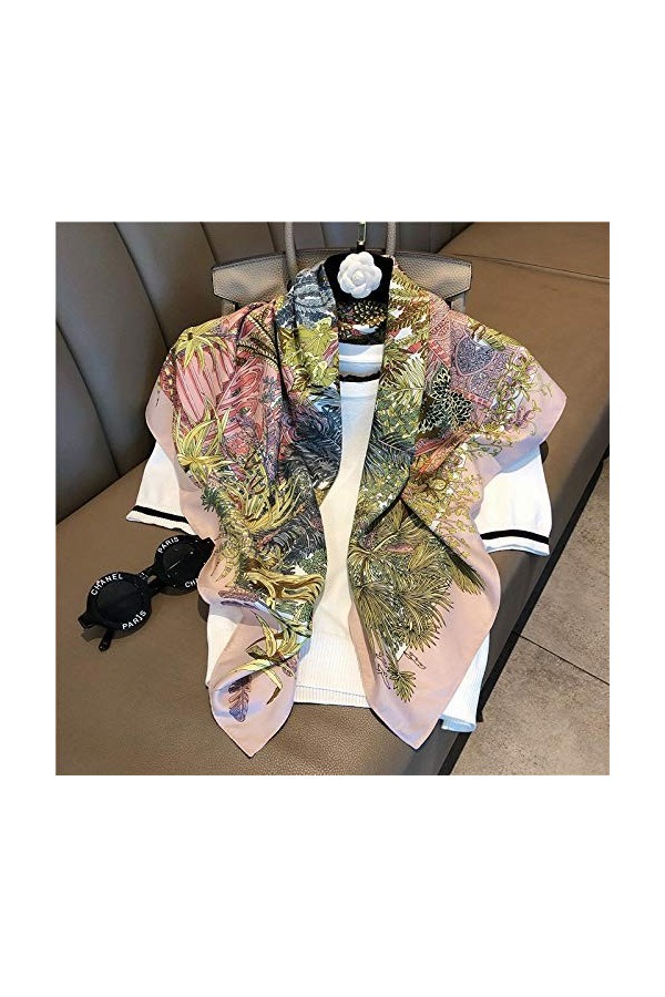 DSJSUG Écharpe carrée Douce Foulard Soyeux, écharpe en Soie Imitation Impression de Mode, Foulards carrés imprimés pour Femme