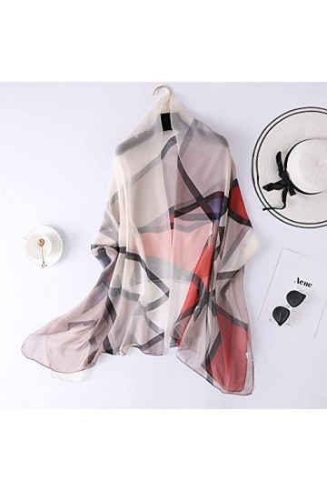 Générique Écharpe en Mousseline de Soie à imprimé Floral, Foulards Floraux pour Femmes à la Mode Gris 180 * 140 