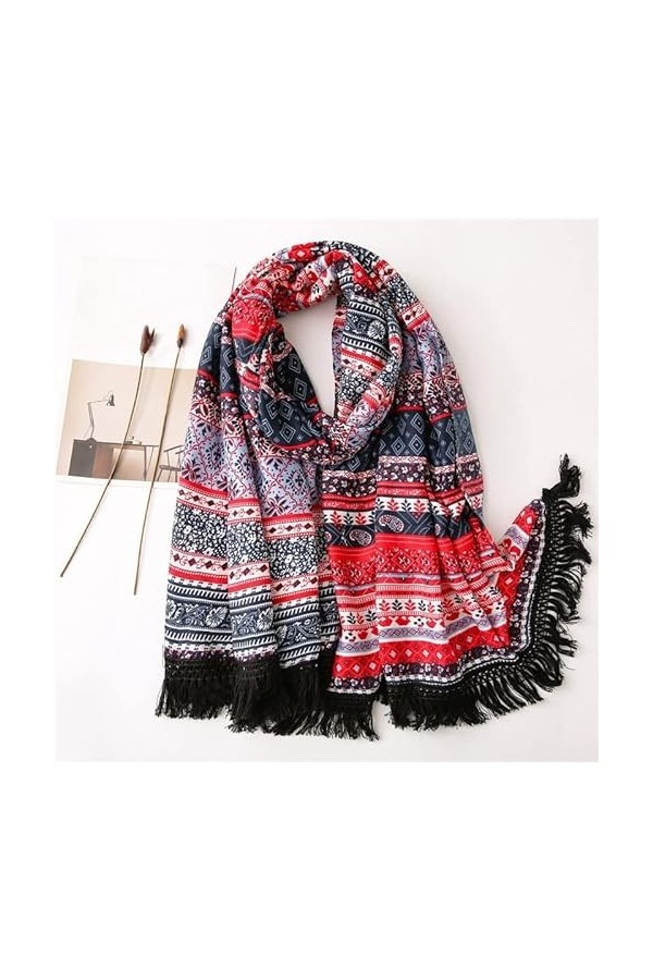 BREWIX Automne Hiver Mode Wraps Hijab Chaud, Femmes Imprimer Musulman Coton Châle Ethnique Floral Viscose Châle Écharpe Foula