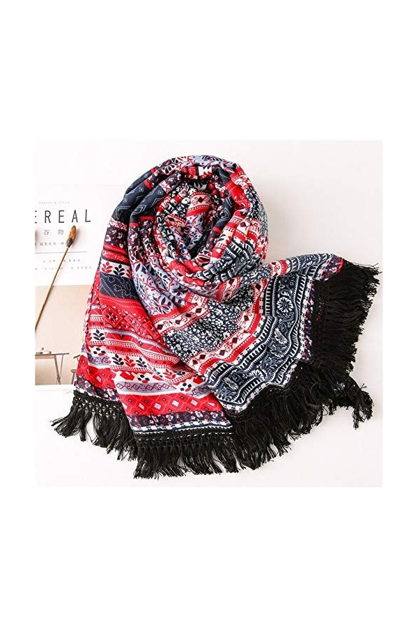 BREWIX Automne Hiver Mode Wraps Hijab Chaud, Femmes Imprimer Musulman Coton Châle Ethnique Floral Viscose Châle Écharpe Foula