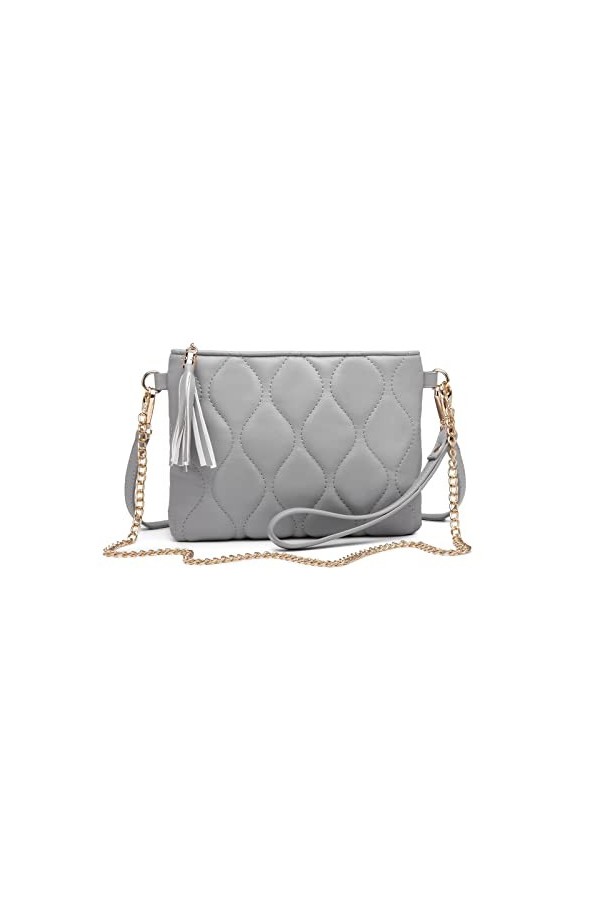 Miss Lulu Petit sac à bandoulière en cuir PU souple pour femme, gris, M