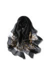 LumiSyne Foulard Soie De Mûrier Femme Écharpe En Mousseline Tulle Transparent Avec Broderie Feuille Léger Doux Écharpe Longue