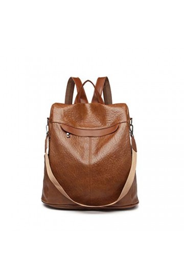 Miss Lulu Femme Sac à Dos Anti Theft Bandoulière en Cuir PU Imperméable Léger Marron 