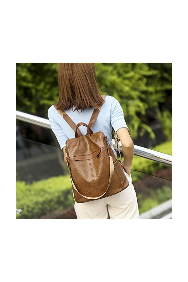 Miss Lulu Femme Sac à Dos Anti Theft Bandoulière en Cuir PU Imperméable Léger Marron 