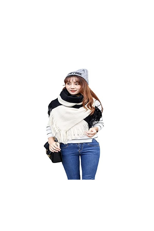 SUYGGCK Foulard Femmes Écharpes À Écharpes Molles Blanches Tricotées-Black Beige