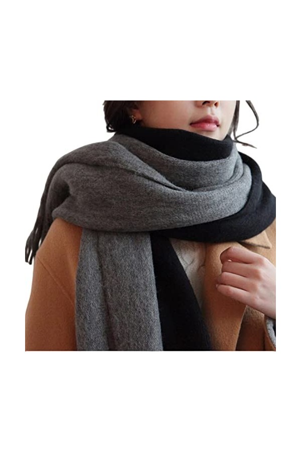 SUYGGCK Foulard Femmes Écharpes À Écharpes Molles Blanches Tricotées-Black Beige